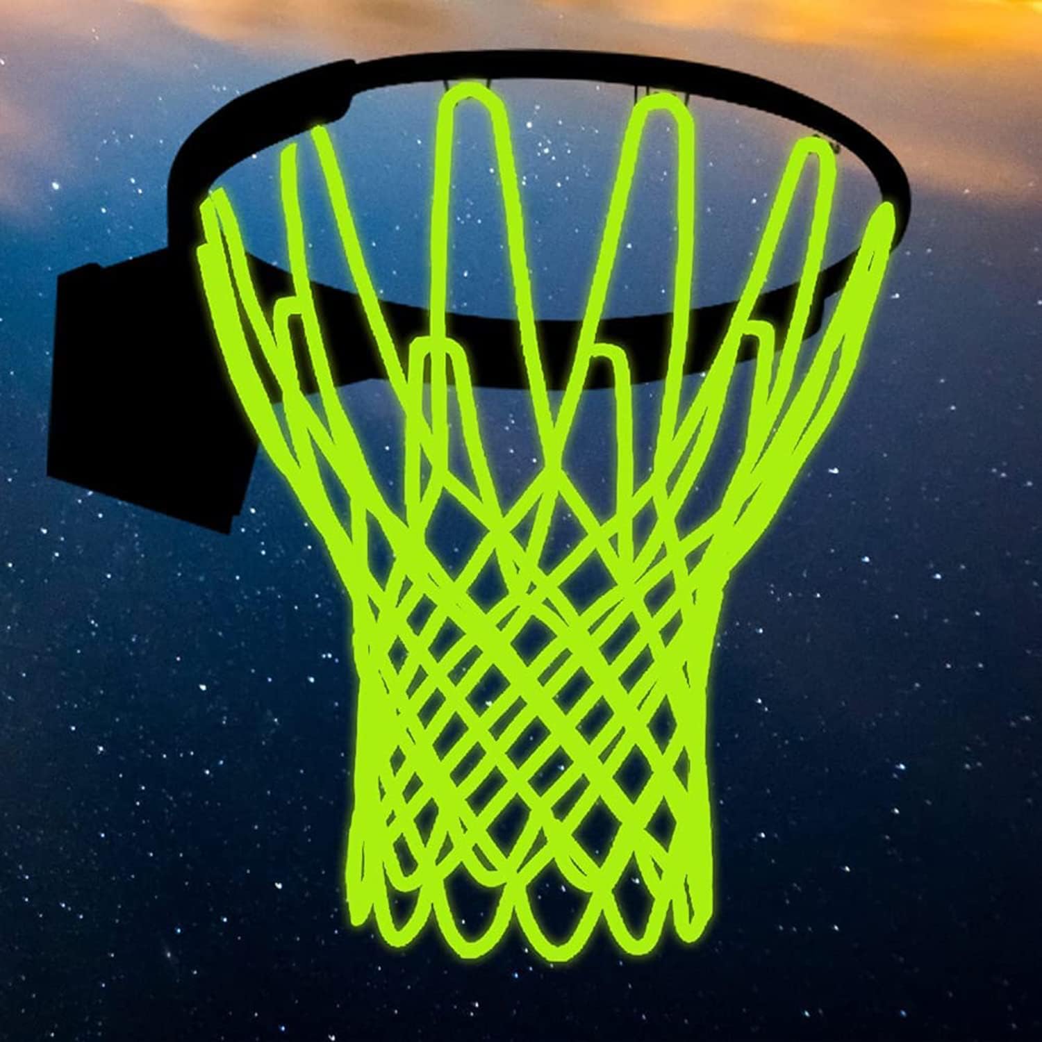 ELECDON Nightlight Basketball Net Luminous Outdoor Portable Sun Powered Sports Nylon Basketball Net, Heavy Duty Basketball Net Replacement.12 Loops Standard Size Night Basketball Sports Gift