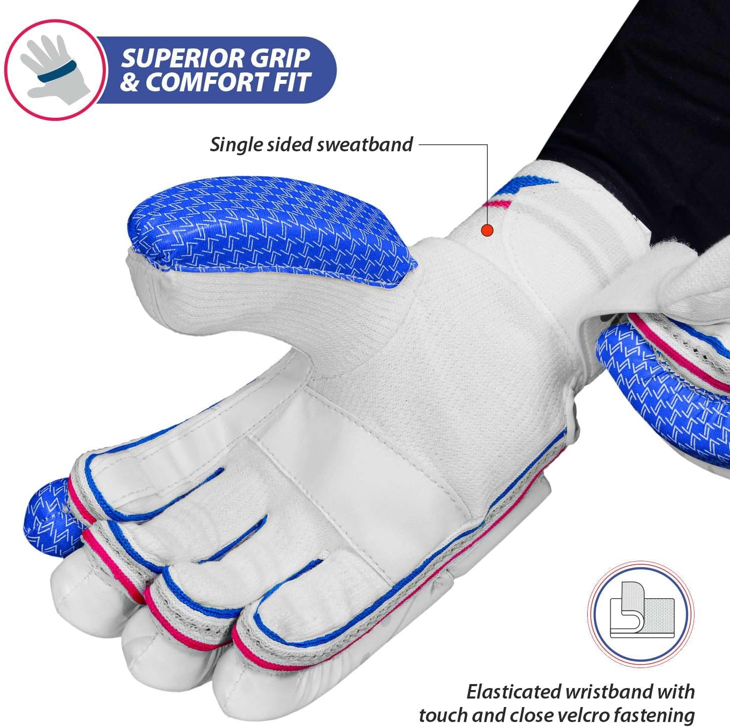 DSC Intense Force Leather Cricket Batting Gloves, Multicolor, Youth Right, ‎1502023