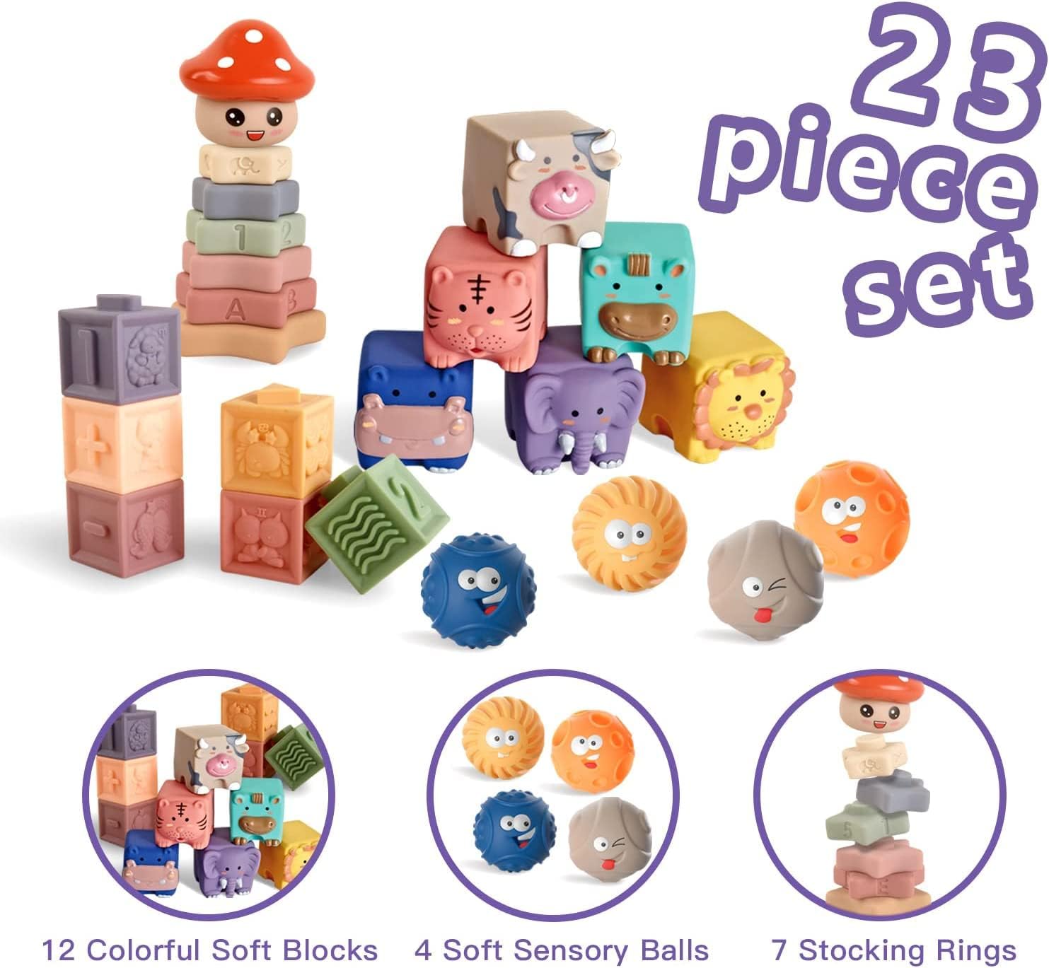 U HOOME Baby Toys 6 to 12 Months,Montessori Toys for Babies 0-6-12-18 Months - Stacking Building Blocks & Sensory Educational Toys & Infant Teething Toys for Toddler 0 3 6 9 12 18 Months Boys & Girls