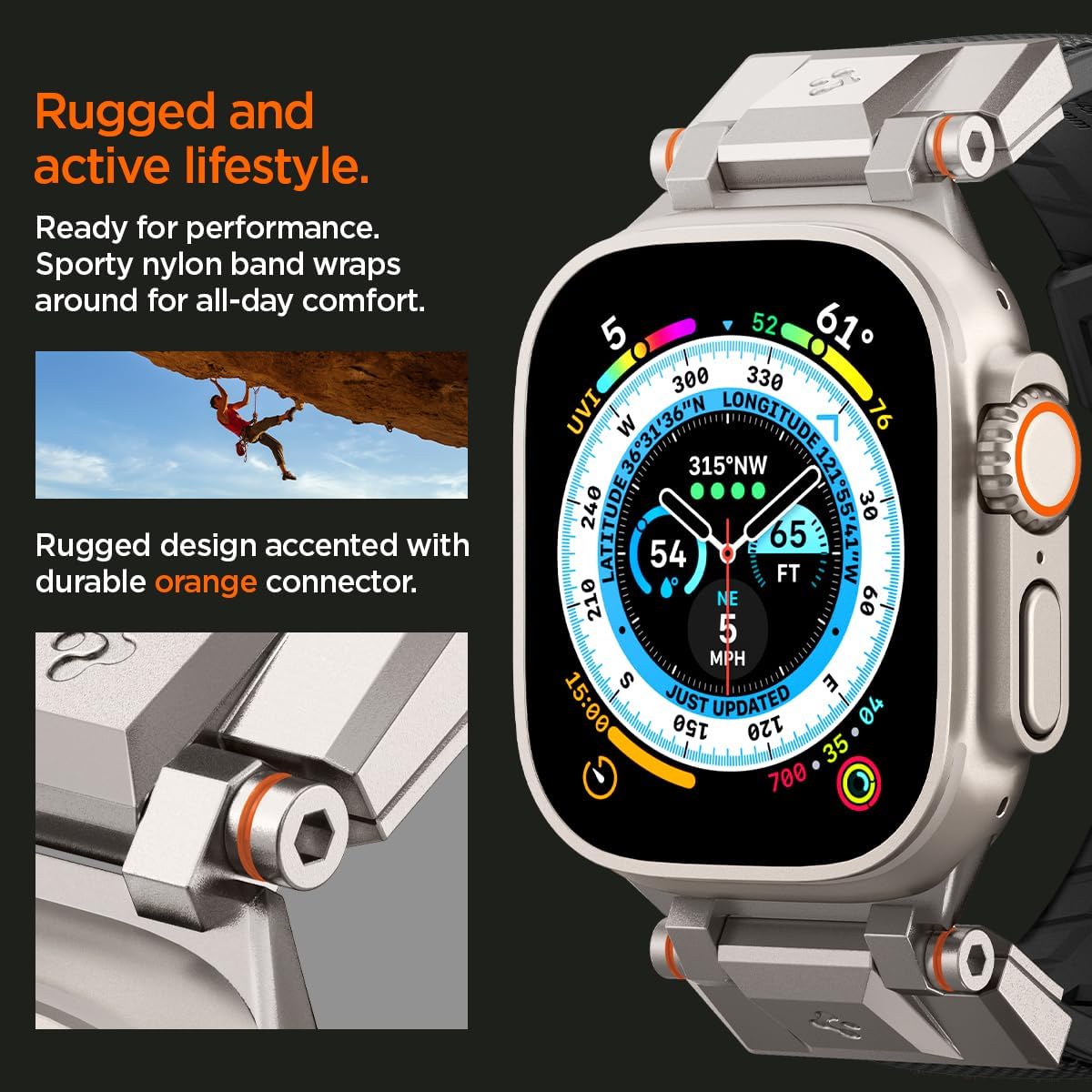 Spigen DuraPro Armor designed for Apple Watch Band for Apple Watch Ultra2/Apple Watch Ultra 49mm, Series 9/8/SE2/7/6/SE/5/4/3/2/1 45mm/44mm/42mm Durable Metal Connector Band - Black