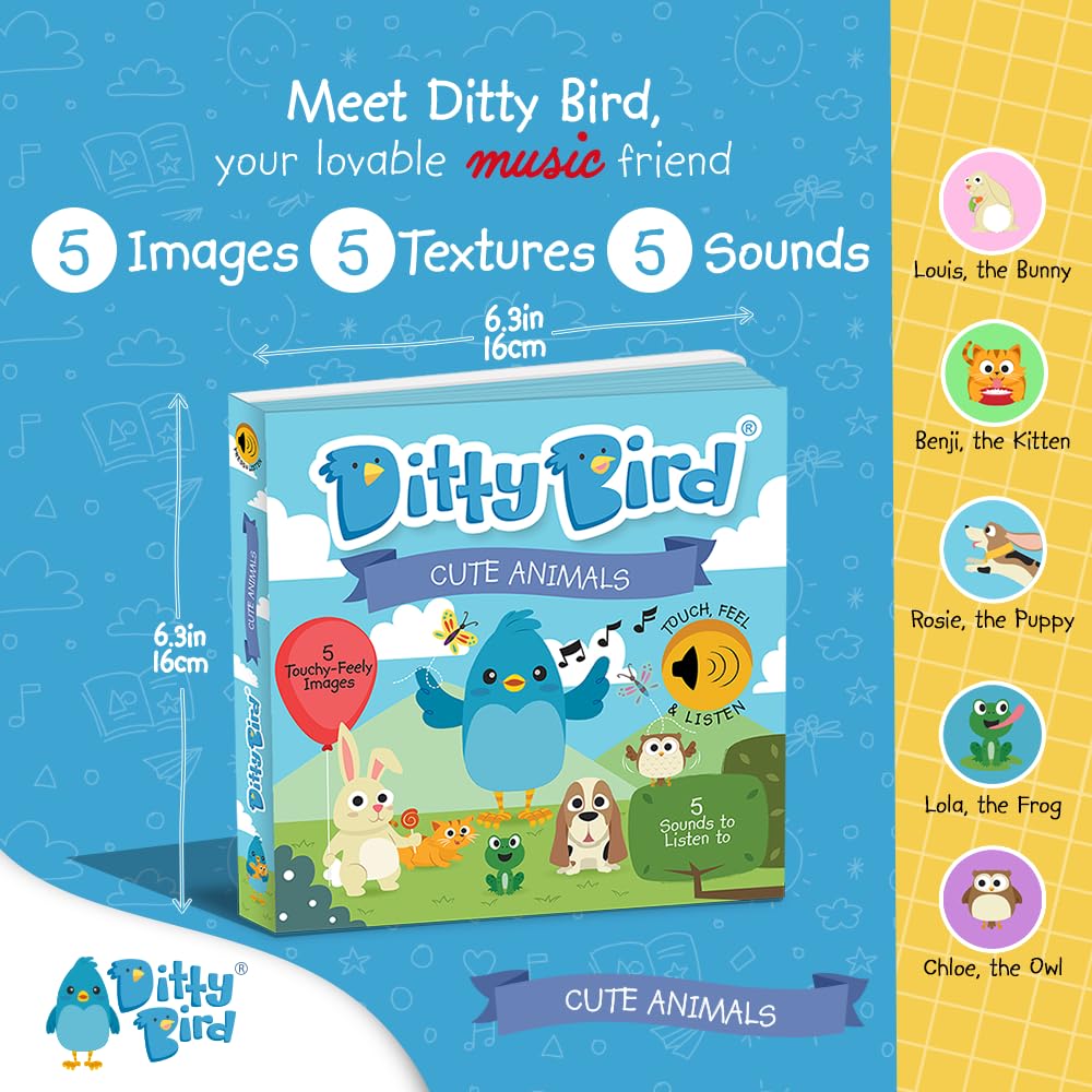 كتاب صوت DITTY BIRD للأطفال: كتاب صوت الحيوانات اللطيفة تلمس وتشعر هو أفضل هدايا للفتيات الصبية بعمر سنة واحدة.