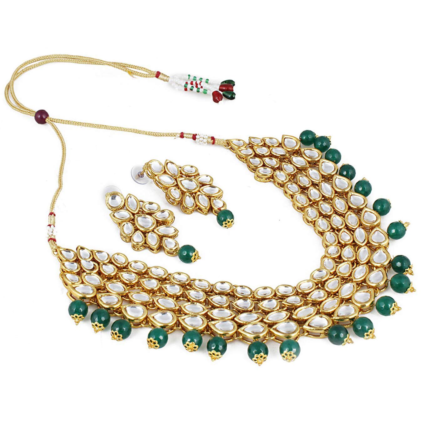 Shining Diva Fashion Green Kundan Stylish Necklace Set for Women Wedding Traditional Jewellery Set with Earrings for Women and Girls (9837s), One Size