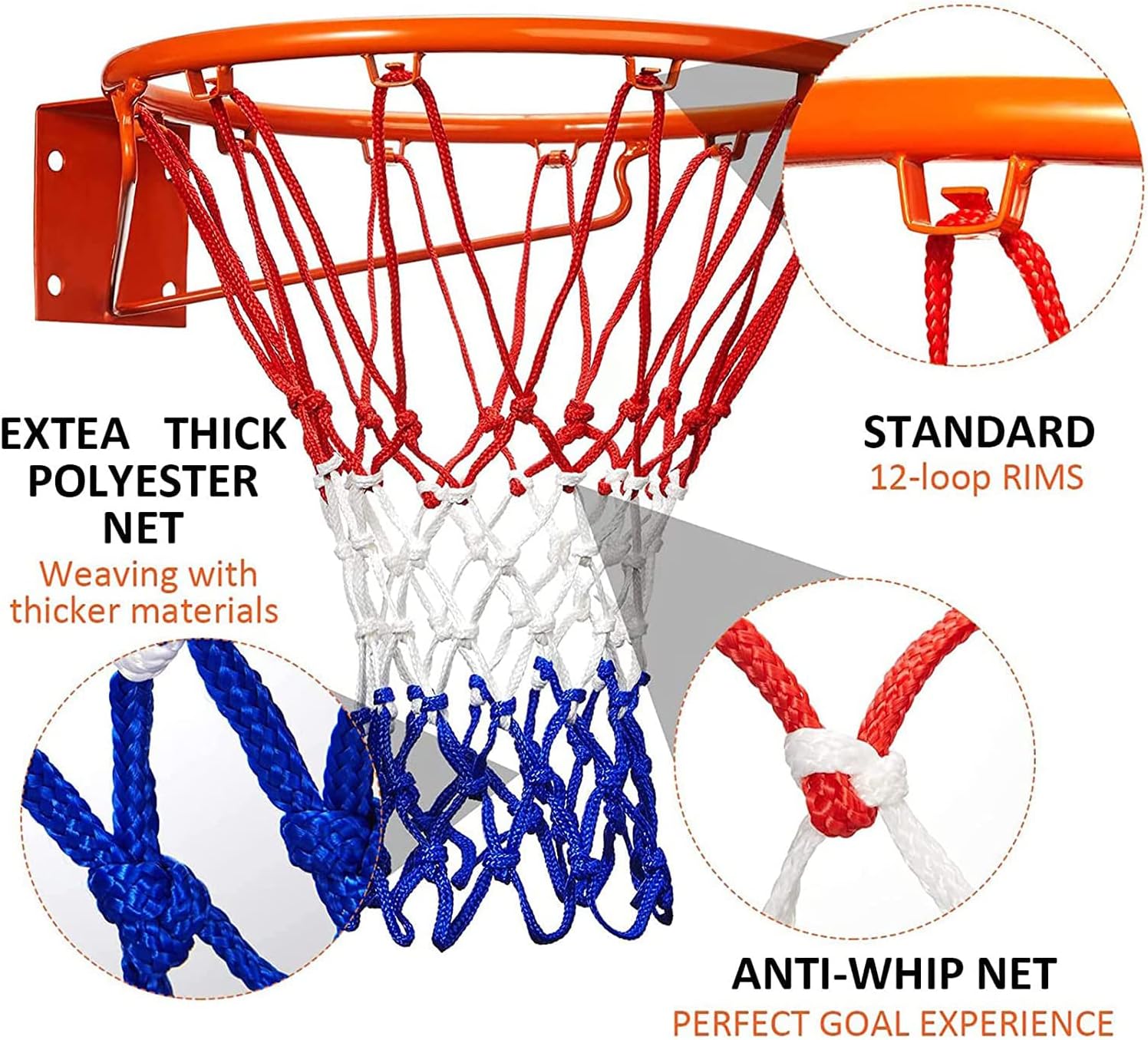 Arabest Basketball Net - 2PCS Heavy Duty Basketball Net Replacement, Upgraded Thickening 55cm Standard Basketball Net, All Weather Anti Whip 12 Loops for Indoor Outdoor Professional Competitions