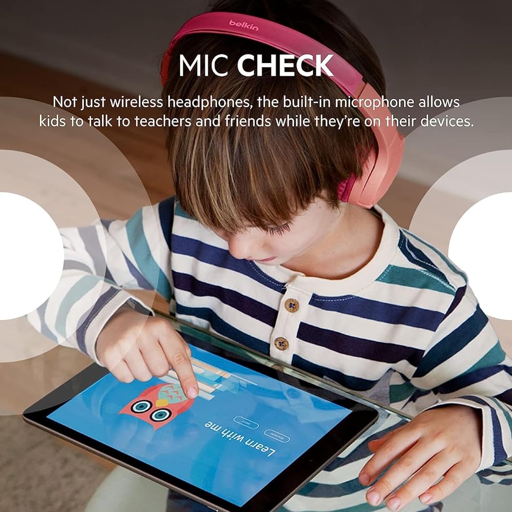 Belkin SoundForm Mini Kids Wireless Headphones with Built in Microphone, On Ear Headsets Girls and Boys For Online Learning, School, Travel Compatible with iPhones, iPads, Galaxy and more - Blue