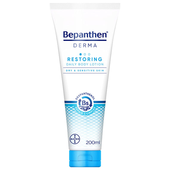 Bepanthen DERMA Restoring Daily Body Lotion - Moisturising Cream For Sensitive & Dry Skin - Dermatologically Tested - Dexpanthenol - Fragrance, Preservative & Colorant Free - For All Ages, 200ml