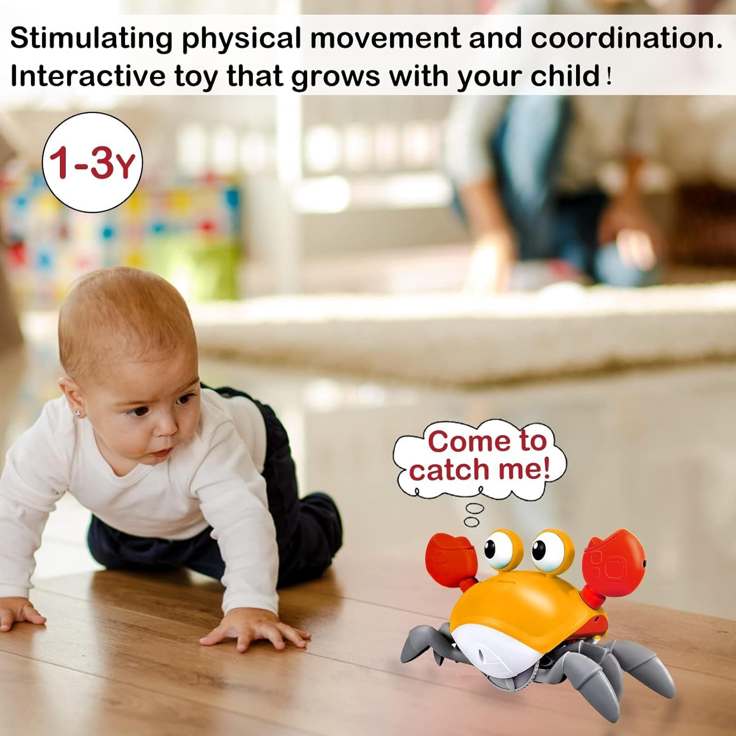 DMG Crawling Crab Baby Toy, Tummy Time Baby Toys Will Automatically Avoid Obstacles,Guiding Baby to Crawl, Crawling Toys with Music and LED Light, for Boys Girls Infant Toys