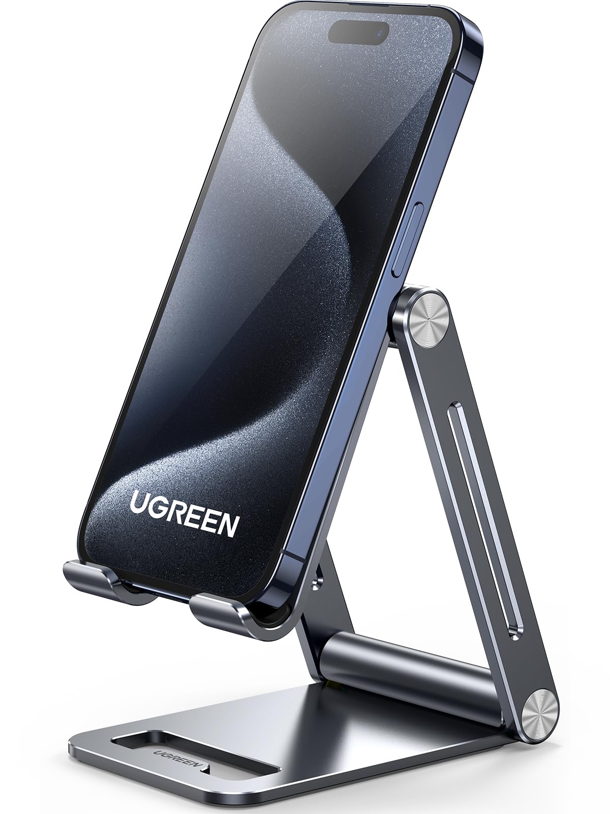 UGREEN Adjustable Phone Stand, Portable Cell Phone Stand for Desk, Aluminum Metal Phone Holder, Compatible with iPhone 15/4/13/12/11 X Xr Pro Max, Google Pixel, Samsung Galaxy S, Gray