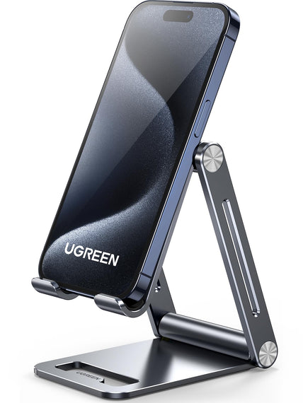 UGREEN Adjustable Phone Stand, Portable Cell Phone Stand for Desk, Aluminum Metal Phone Holder, Compatible with iPhone 15/4/13/12/11 X Xr Pro Max, Google Pixel, Samsung Galaxy S, Gray
