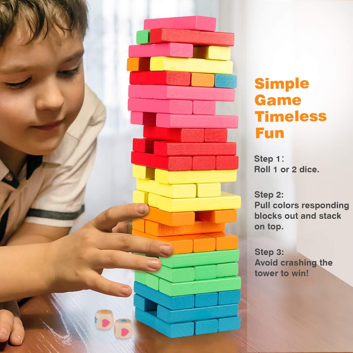 Coogam Wooden Blocks Stacking Game with Storage Bag, Toppling Colorful Tower Building Blocks Balancing Puzzles Montessori Toys Learning Sorting Family Games Educational Toys Gifts for Kids