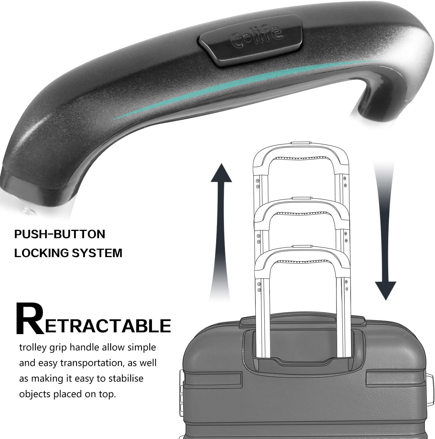 COOLIFE Suitcase Trolley Carry On Hand Cabin Luggage Hard Shell Travel Bag Lightweight with TSA Lock and 2 Year Warranty Durable 4 Spinner Wheels (Black, S(20 inch)_carry on)