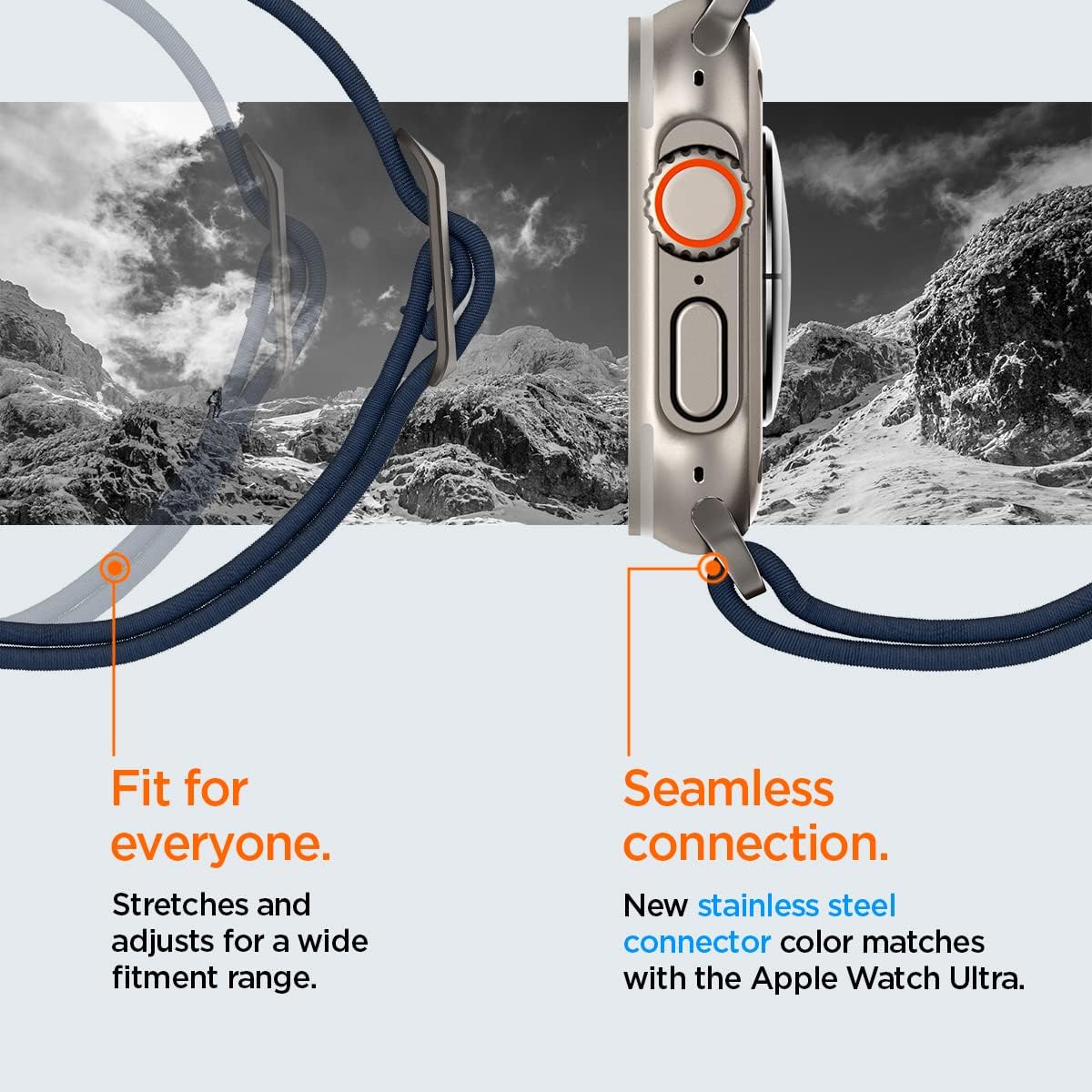 Spigen Lite Fit Ultra Band designed for Apple Watch Band for Apple Watch Ultra 2 / Ultra (49mm), Series 9/8/7 (45mm), Series SE2/6/SE/5/4 (44mm) and Series 3/2/1 (42mm) Nylon Solo Loop - Navy