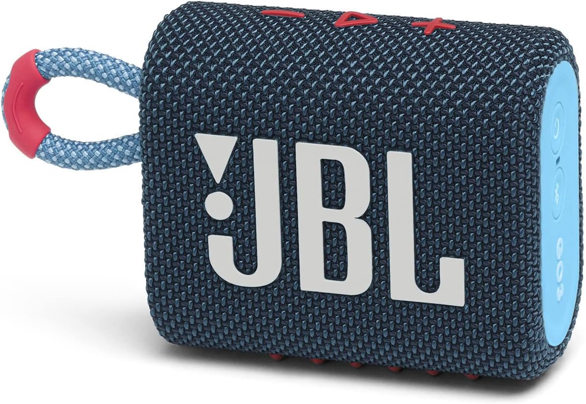 JBL Go 3 Portable Waterproof Speaker with JBL Pro Sound, Powerful Audio, Punchy Bass, Ultra-Compact Size, Dustproof, Wireless Bluetooth Streaming, 5 Hours of Playtime - Blue/Pink, JBLGO3BLUP