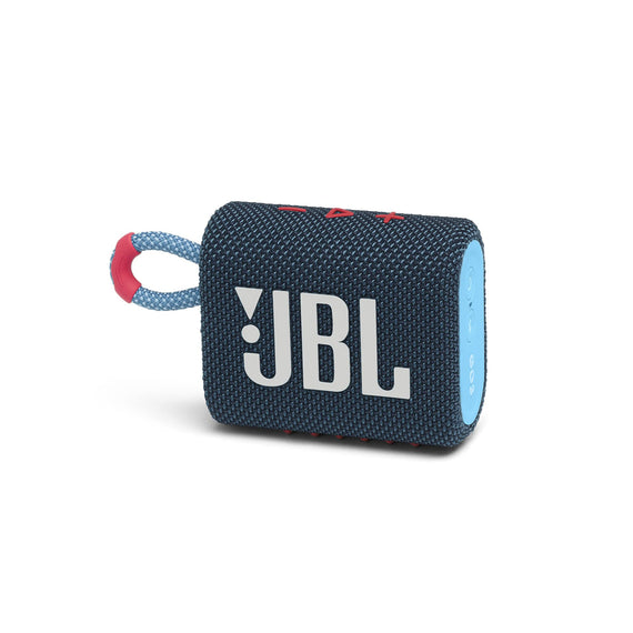 JBL Go 3 Portable Waterproof Speaker with JBL Pro Sound, Powerful Audio, Punchy Bass, Ultra-Compact Size, Dustproof, Wireless Bluetooth Streaming, 5 Hours of Playtime - Blue/Pink, JBLGO3BLUP