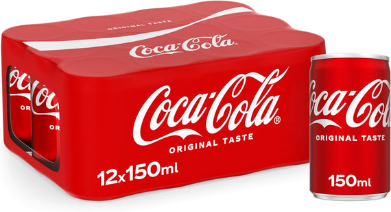 Coca Cola Regular Carbonated Soft Drink, Cans, 12 x 150 ml, Red, 1193301