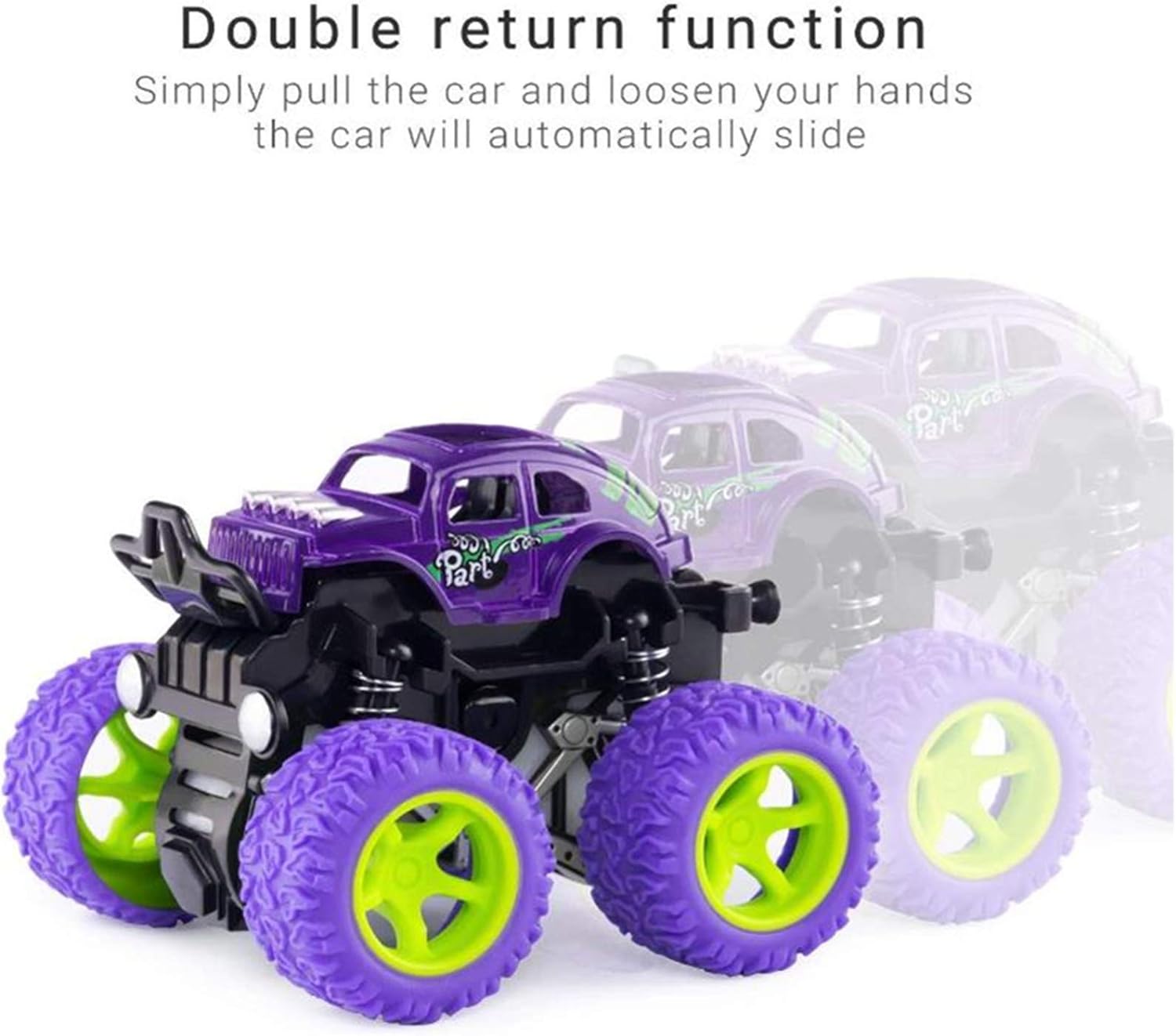 Playmate 4 Pack Monster Truck Toys for Boys and Girls, Inertia Car Educational Toy Cars, Friction Powered Push and Go Toy Cars, Christmas Gift Birthday Party Supplies for Toddlers Kids (4 Color)