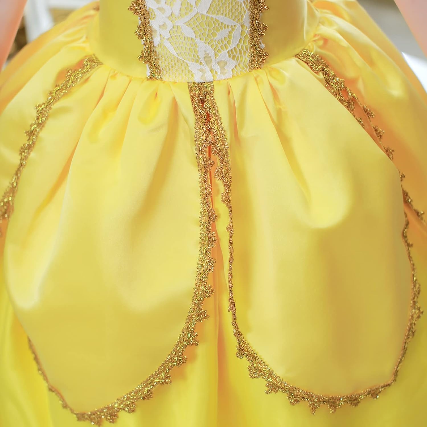 NOVOLAN Girls Princess Dress Children Princess Cosplay Dress Kids Party Attire, 4 Layer Skirt Yellow Short-Sleeved Long Dress, Costumes for Girls Castle Princess Style, Height 90cm-160cm