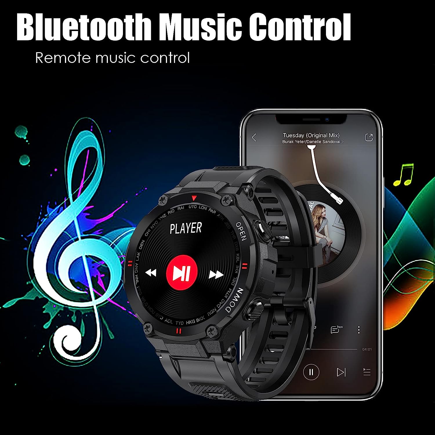 Military Smart Watch for Men Outdoor Waterproof Smartwatch Bluetooth Dail Calls Speaker 1.3'' HD Touch Screen Fitness Tracker Watch Compatible with iPhone Samsung (Black)