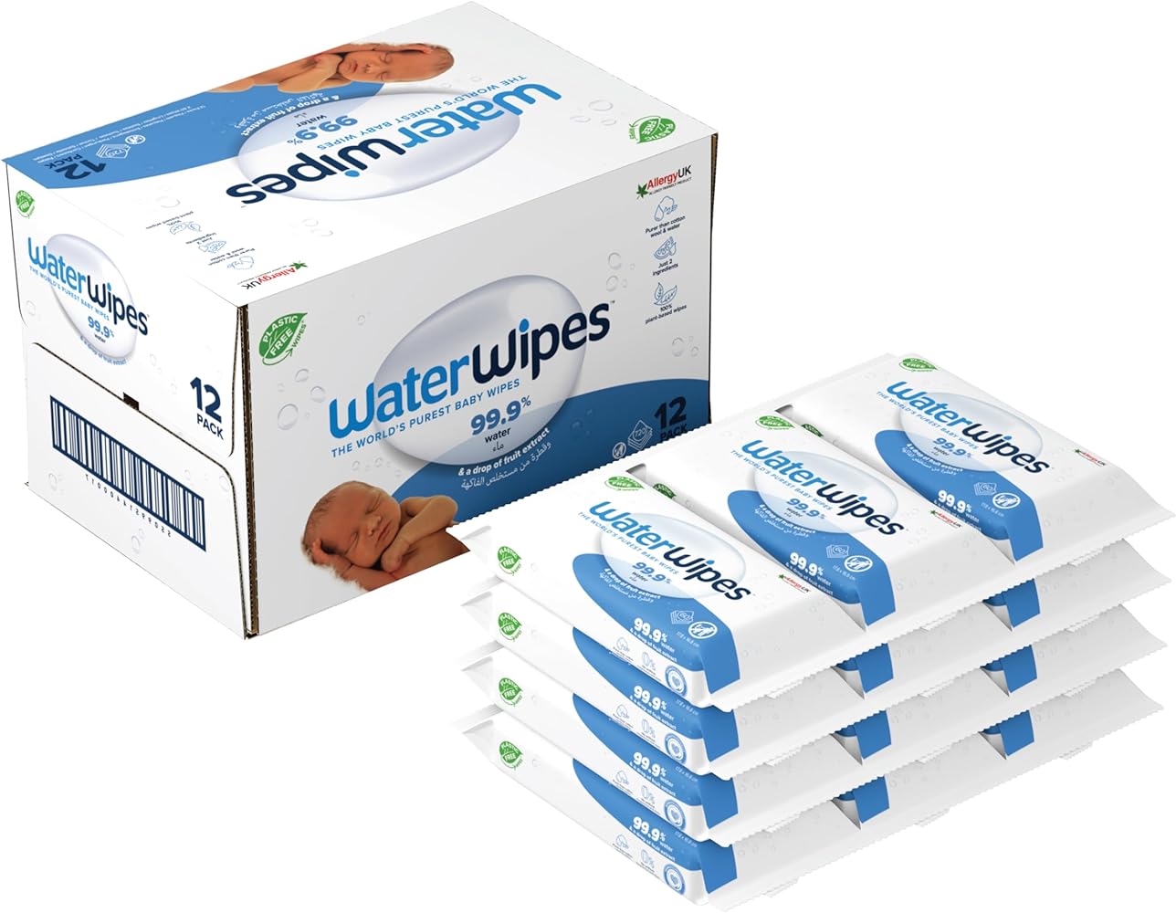 WaterWipes Original Plastic Free Baby Wipes, 540 Count (9 packs), 99.9% Water Based Wet Wipes & Unscented for Sensitive Skin