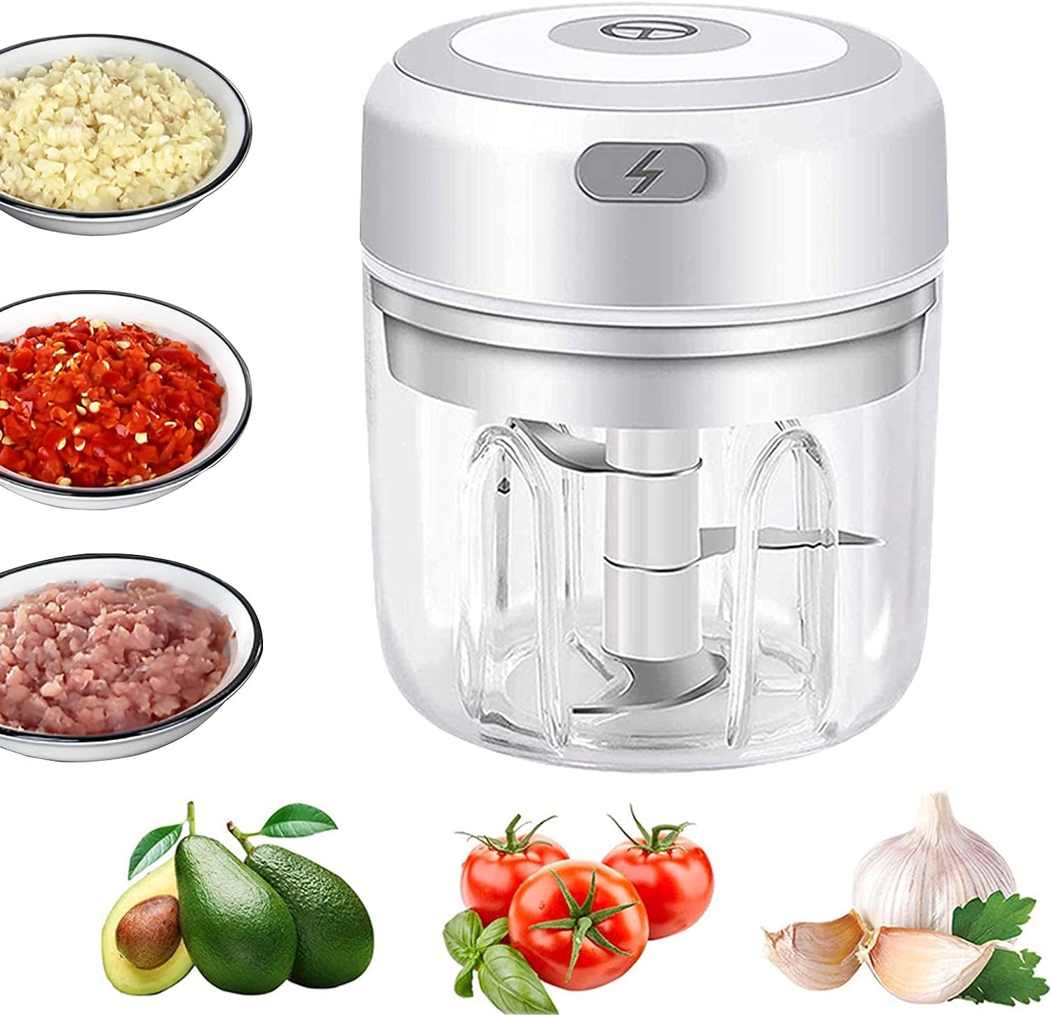 Electric Mini Garlic Chopper,Portable Mini Mincer Electric Food Processor, garlic mincer onion veggie chopper,250ml Mini Baby Food Maker Presses for Chili Meat Spices Chopper Blender Machine