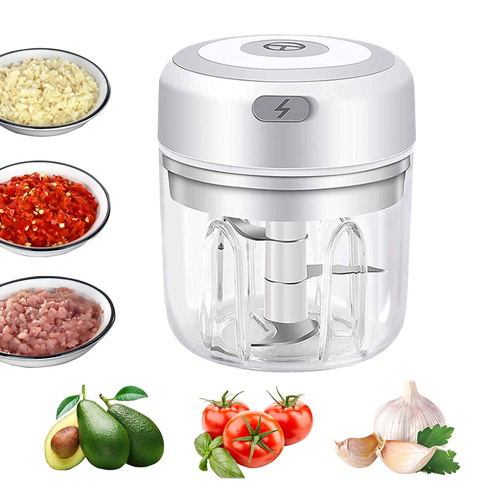 Electric Mini Garlic Chopper,Portable Mini Mincer Electric Food Processor, garlic mincer onion veggie chopper,250ml Mini Baby Food Maker Presses for Chili Meat Spices Chopper Blender Machine