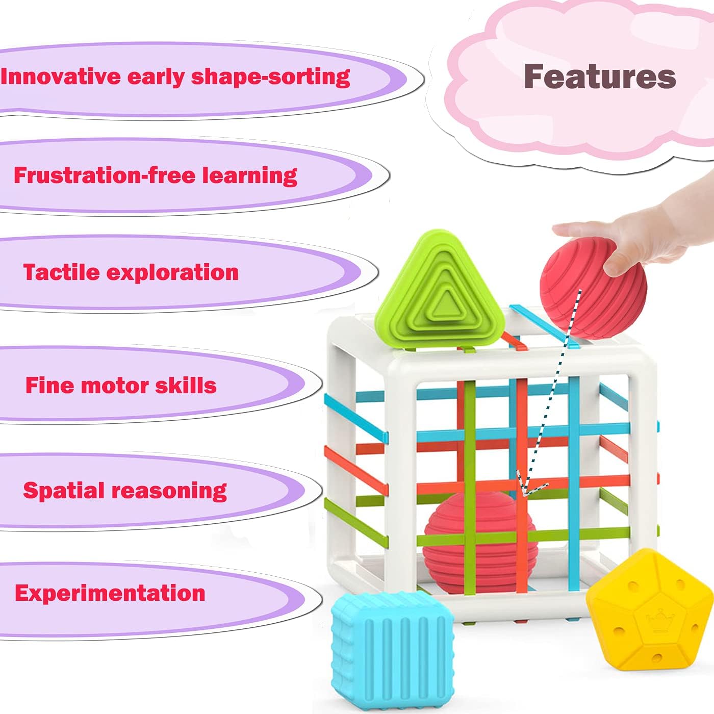 MINGKIDS Montessori Toys for 1 Year Old,Baby Sorter Toy Colorful Cube and 6 Pcs Multi Sensory Shape, Toddler Developmental Learning Toys Birthday Gifts,Baby Toys 6-12-18 Months