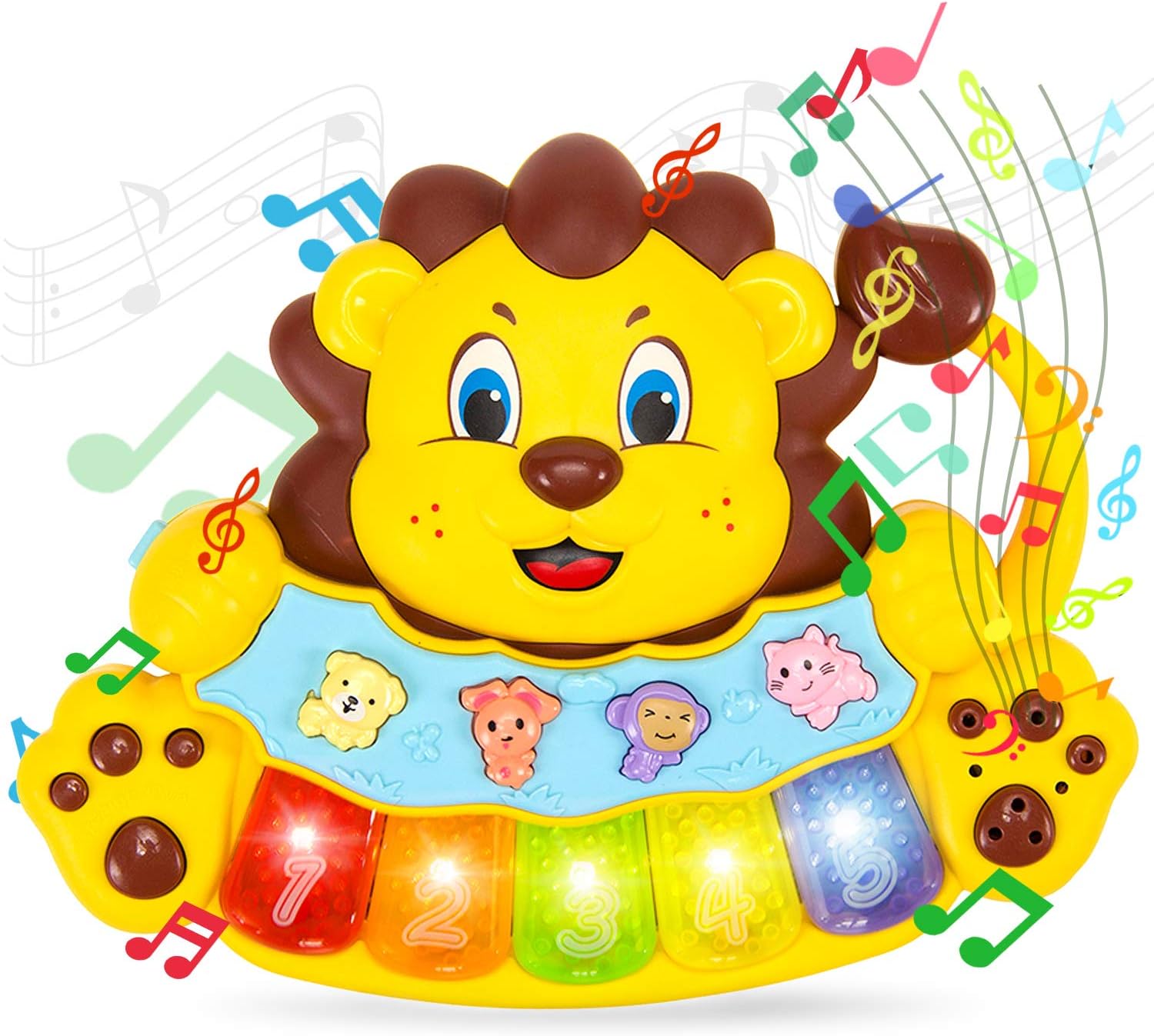 لعبة تعليمية على شكل اسد من ستيم لايف - لعبة موسيقية للاطفال والرضع بتصميم بيانو مضيء - كيبورد موسيقي يحتوي على 5 مفاتيح مرقمة - مثالية للاولاد والبنات من عمر سنتين
