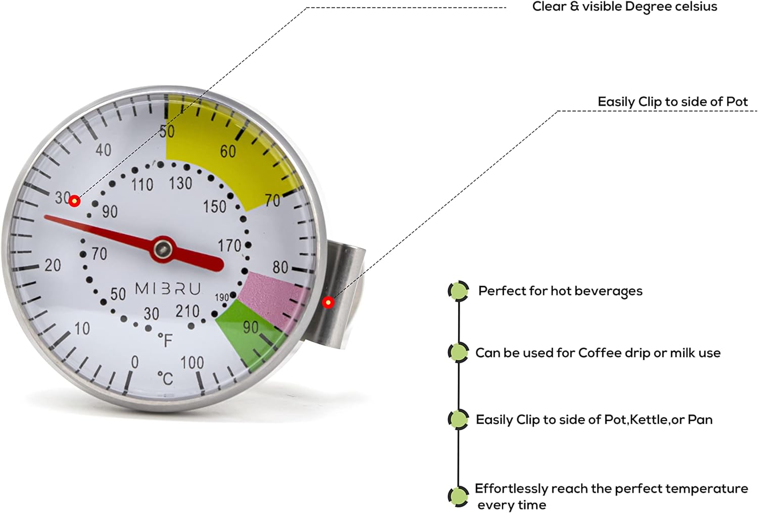 MIBRU A suitable thermometer for specialty coffee and milk temperature مقياس حرارة للقهوة المختصة و درجة حرارة الحليب, min 2 yrs