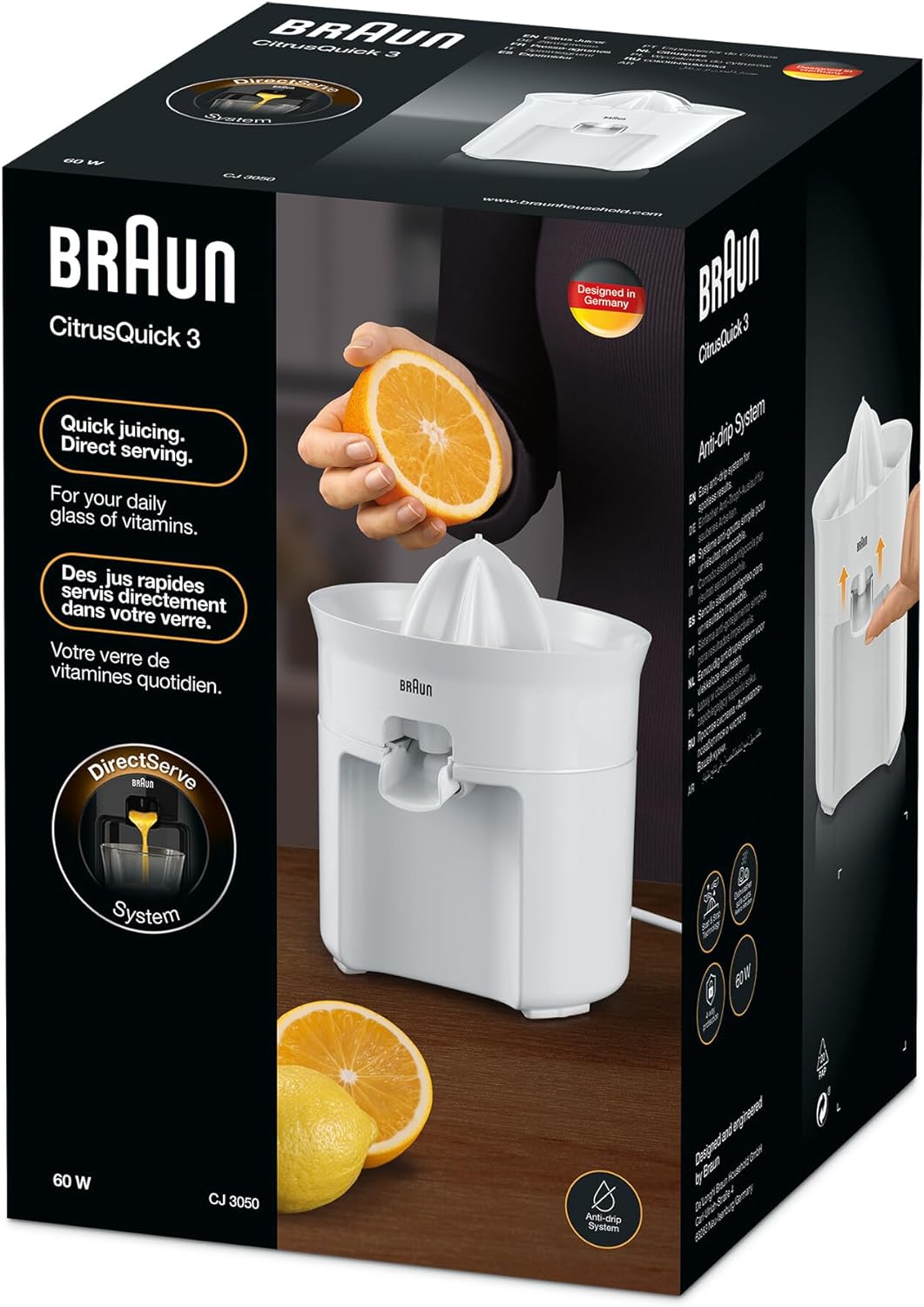 Braun Citrus Juicer, 60W, Anti Drip Spout, Dishwasher Safe, CJ3050WH, White