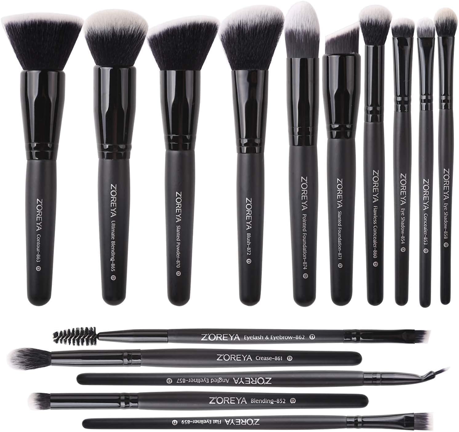 Professional Elf Makeup Brushesset, Dense Eye Makeup Brush Kit, Face Makeup Brushes, Foundation Contour Brush, Eyeshadow Blending Brush 15PCS (Black)