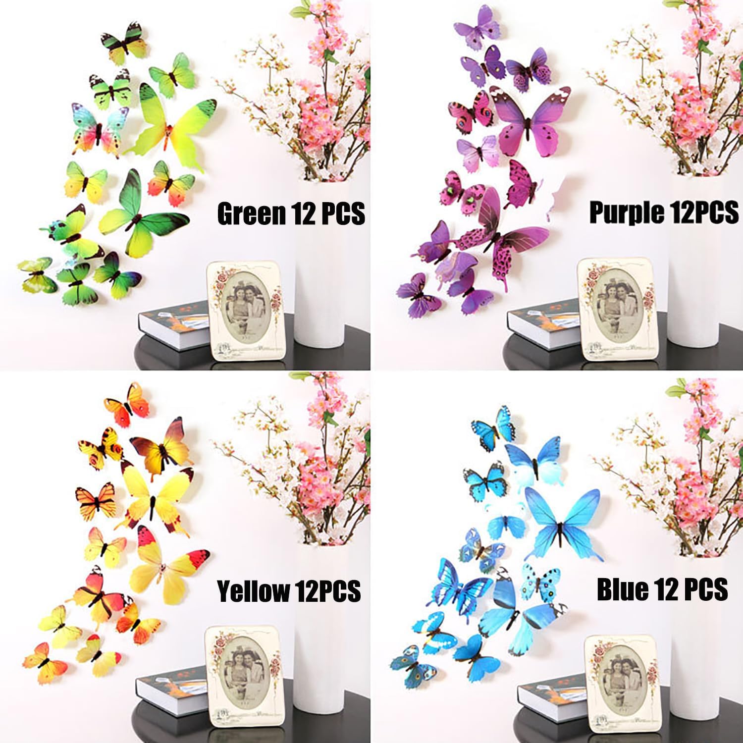48PCS Butterfly Wall Decals Room Decor Wall Art 3D Butterflies Mural Sticker Home Decoration Kid Girl Bedroom Bathroom Nursery Classroom Office Party Removable Decorative