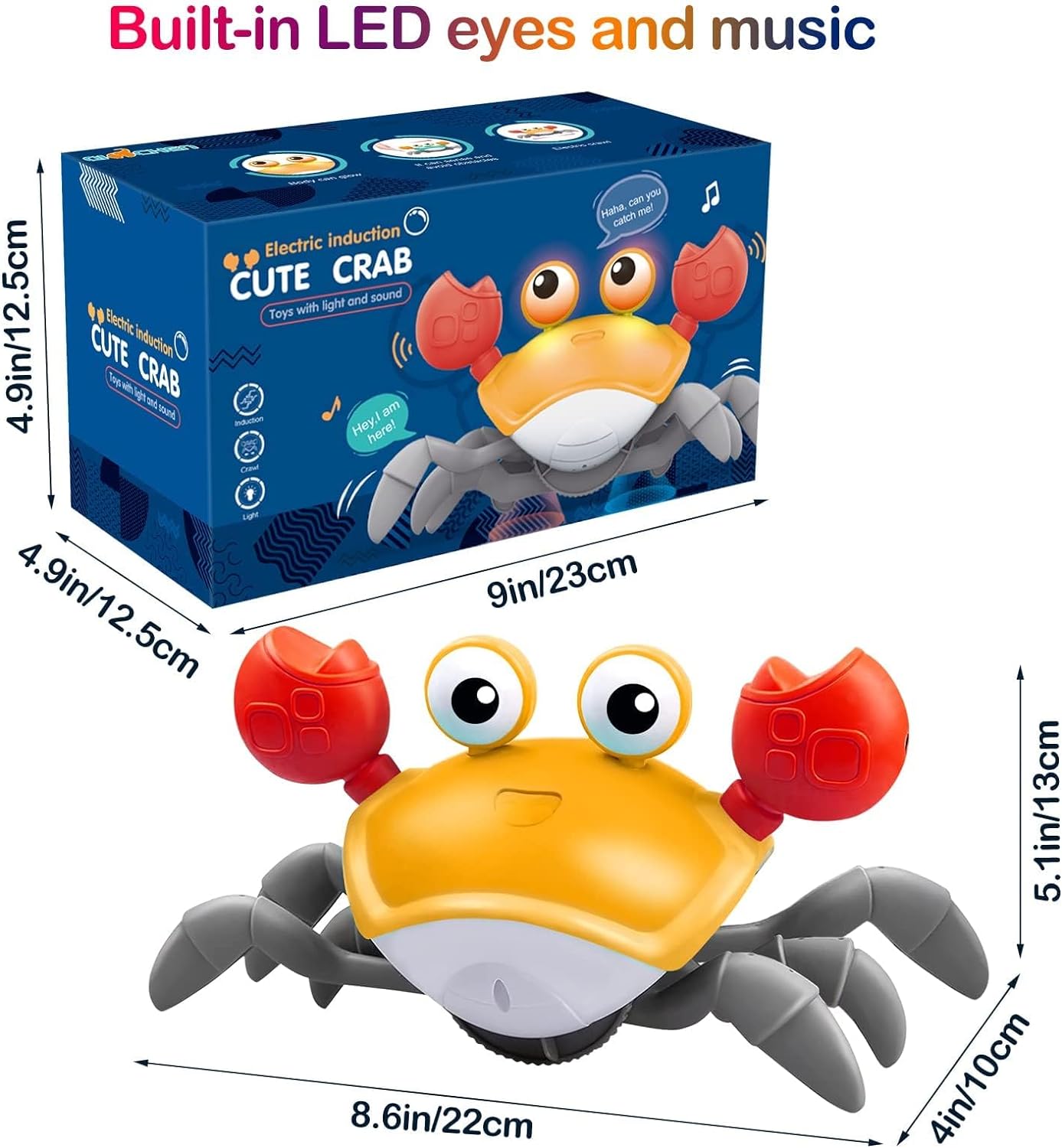 DMG Crawling Crab Baby Toy, Tummy Time Baby Toys Will Automatically Avoid Obstacles,Guiding Baby to Crawl, Crawling Toys with Music and LED Light, for Boys Girls Infant Toys