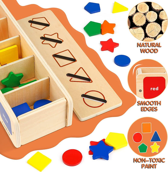 Montessori Toys for 1 2 3 Year Old Wooden Sorting Toys for Toddlers with Matching Box, Shape Sorter Color Matching Preschool Educational Learning Toy Gifts for Boys Girls