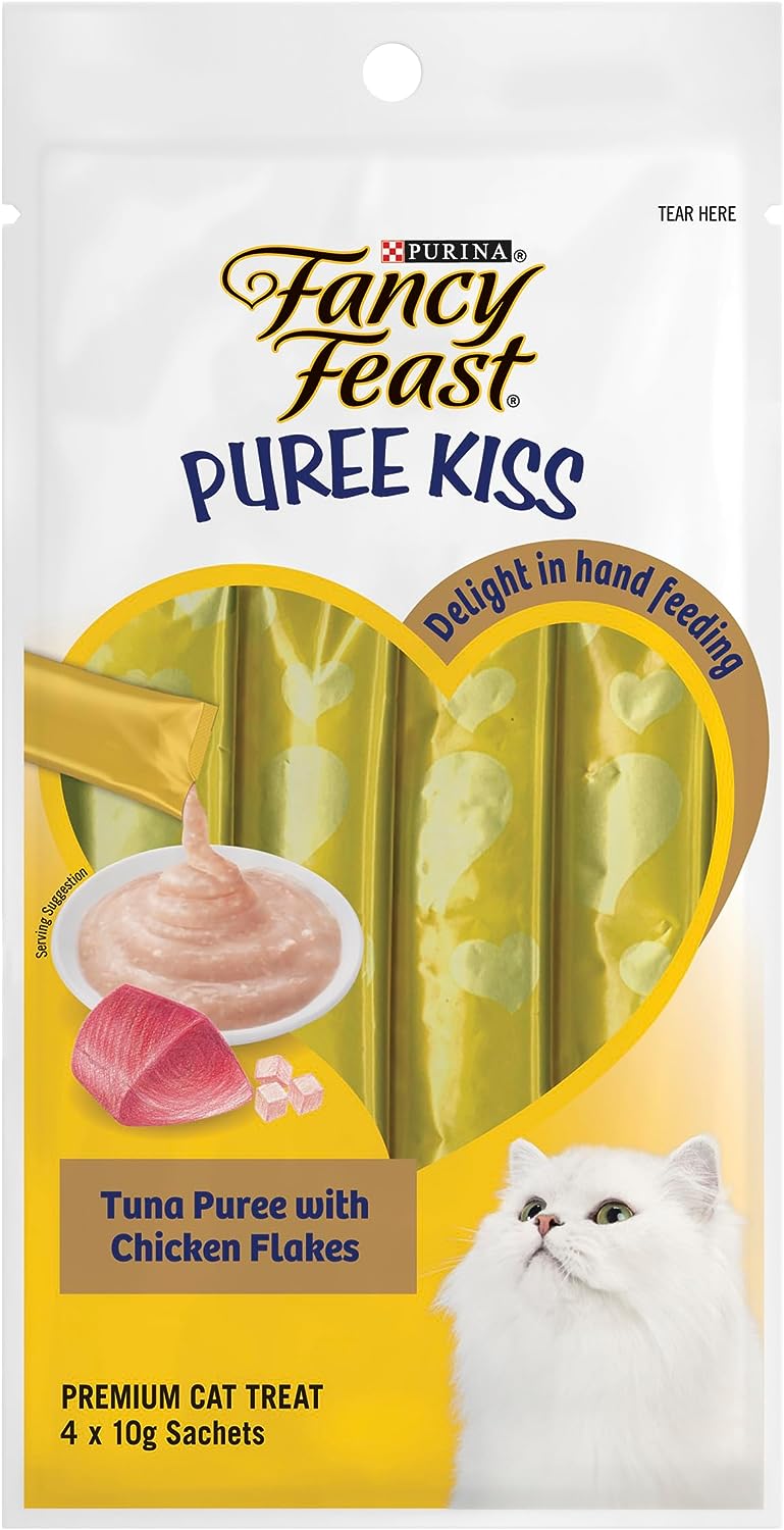 Fancy Feast Puree Kiss Tuna Puree with Chicken Flakes, 10g x 4