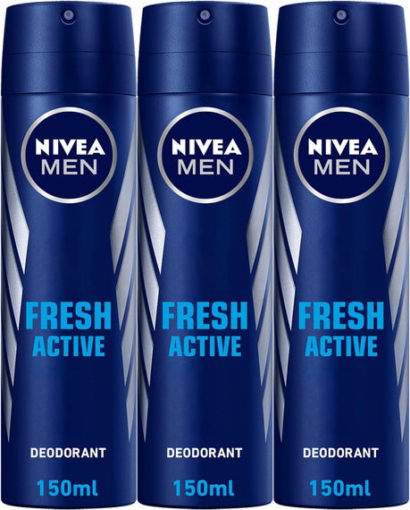 NIVEA Antiperspirant Spray for Men, 48h Protection, Fresh Active Fresh Scent, 3x150ml