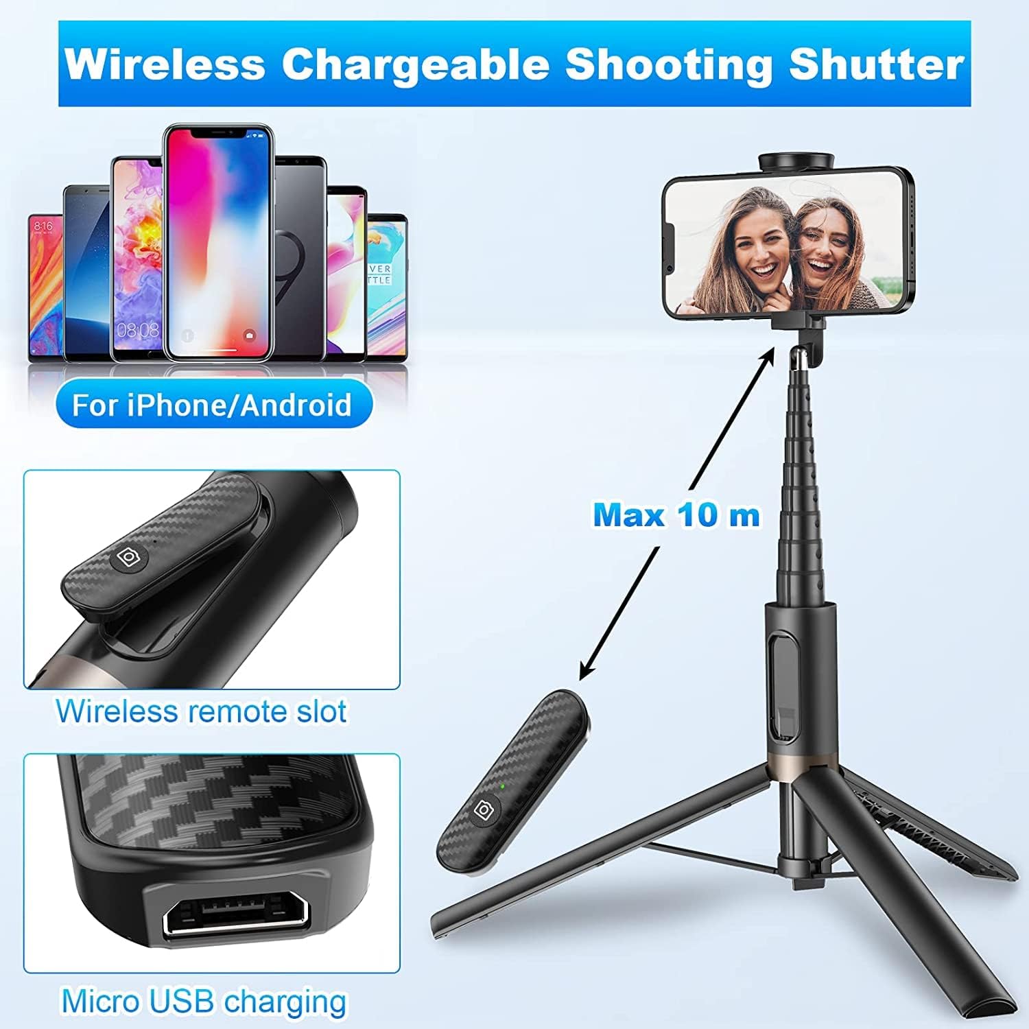 TONEOF 152CM Cell Phone Selfie Stick Tripod,Smartphone Tripod Stand All-in-1 with Integrated Wireless Remote,Portable,Lightweight,Extendable Phone Tripod for 4''-7'' iPhone and Android Phones(Black)