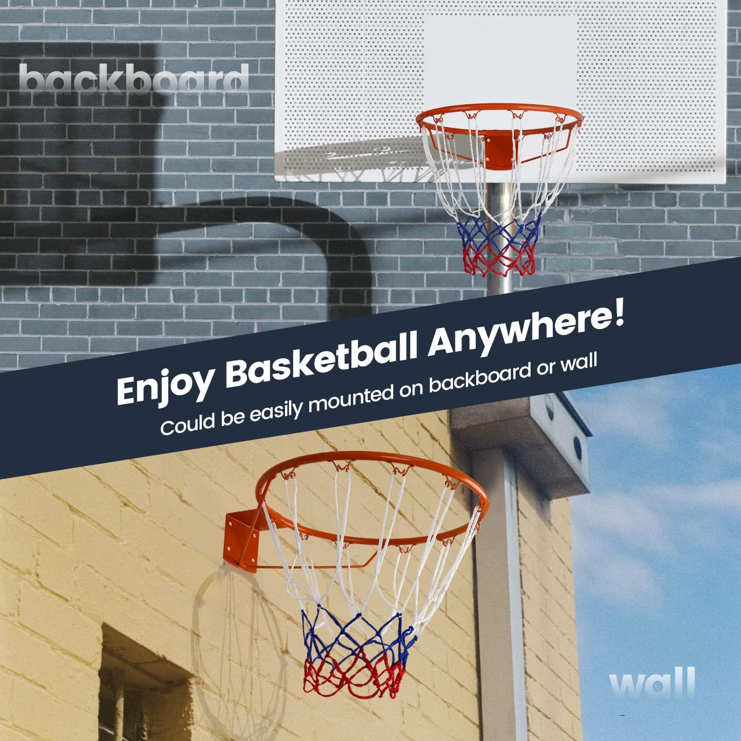 Atufare Basketball Rim Goal,18" Wall Door Mounted Hanging Basketball Rim Goal Hoop Net Indoor Outdoor with All Weather Net Wall Mounted