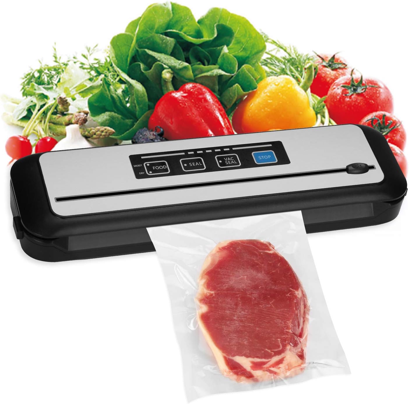 INKBIRD Vacuum Sealer Machine with Starter Kit Automatic PowerVac Air Sealing Machine for Food Preservation Dry & Moist Sealing Modes Built-in Cutter Easy Cleaning and Storage INK-VS01 Version