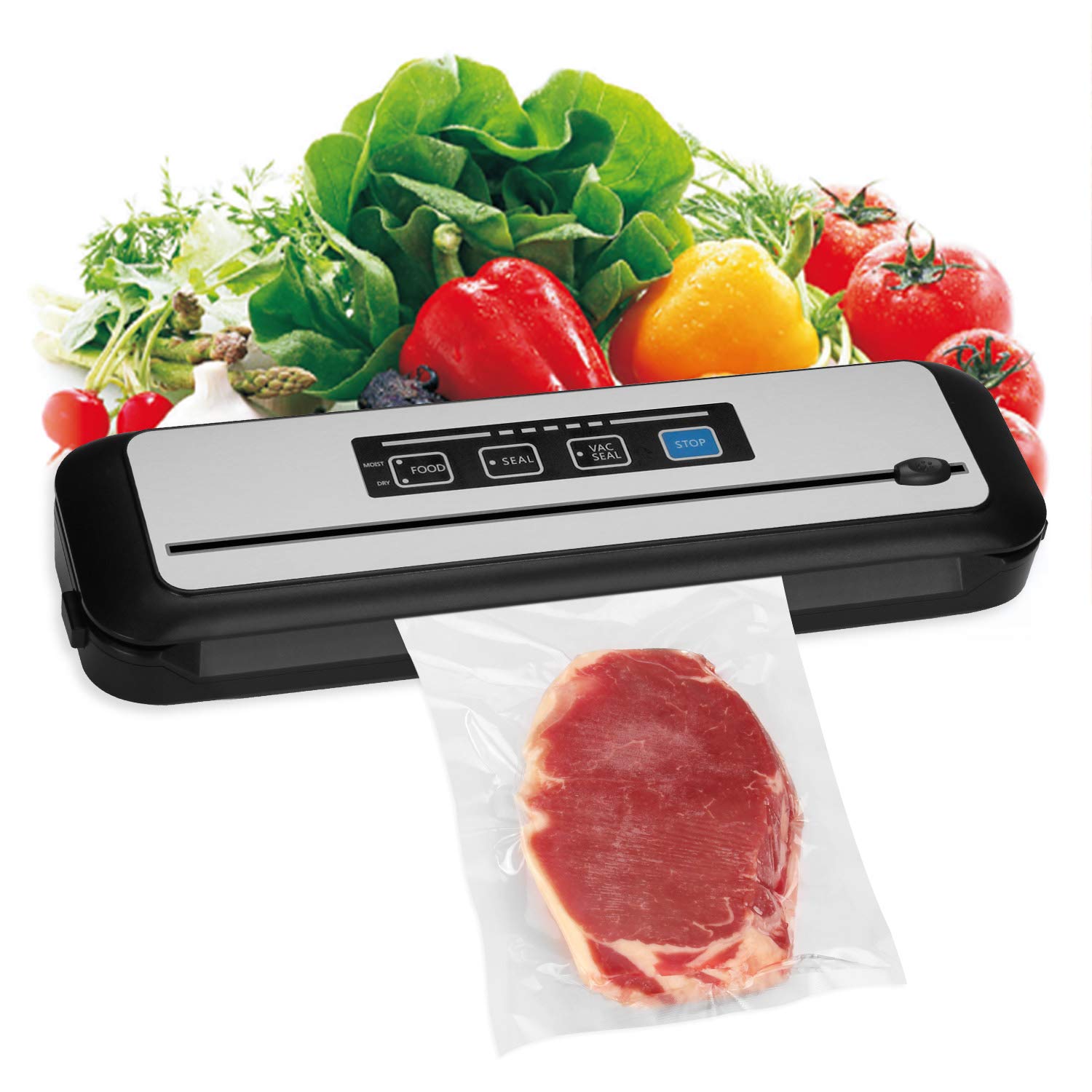 INKBIRD Vacuum Sealer Machine with Starter Kit Automatic PowerVac Air Sealing Machine for Food Preservation Dry & Moist Sealing Modes Built-in Cutter Easy Cleaning and Storage INK-VS01 Version