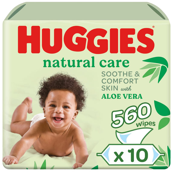 Huggies Natural Baby Wipes, Aloe Vera Wipes, 10 Pack x 56 Wipes