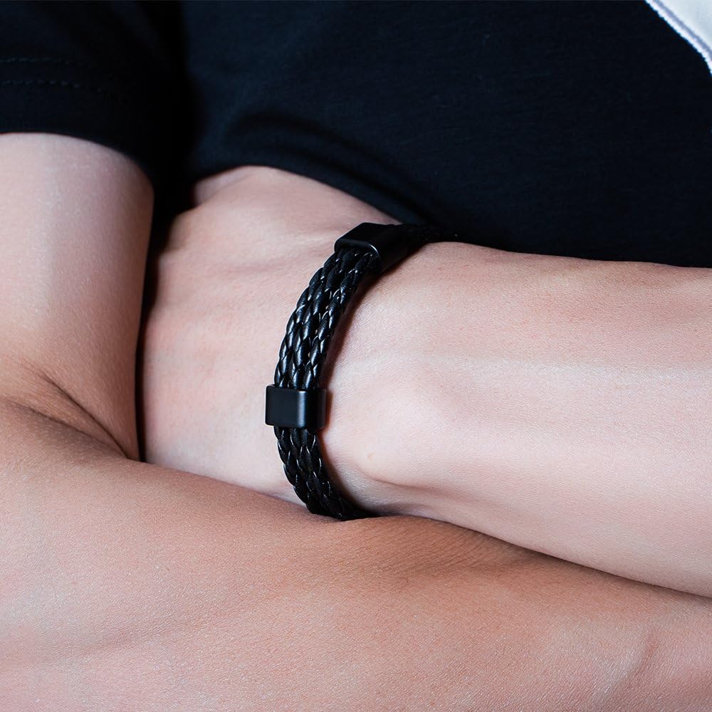 Menâ€™s Braided Triple Leather Bracelet â€“ Black Color, One Size