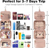 Toiletry Bag, Hanging Travel Makeup Bag for Women, Large Waterproof Cosmetic Bags Travel Organizer Full Sized Container with Elastic Band Holders for Toiletries, Cosmetics, Brushes, Bottle, Pink