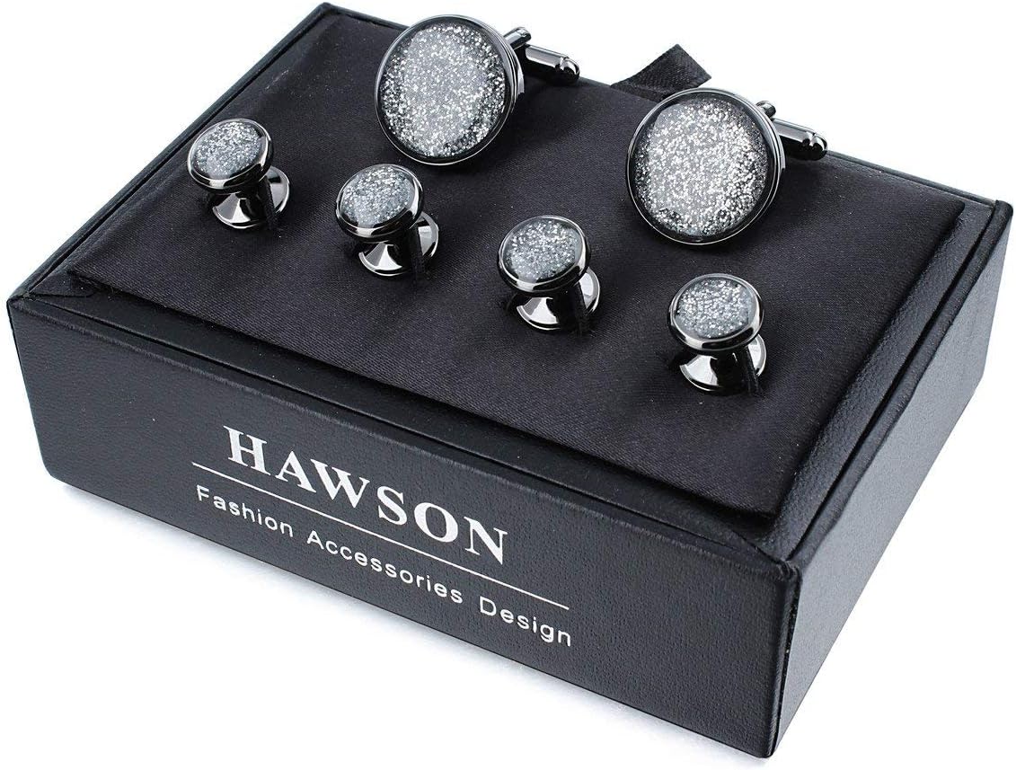 HAWSON Cufflinks and Studs Set Crystal for Men's Tuxedo Shirt for Wedding Party Accessories - Business Wedding Accessories