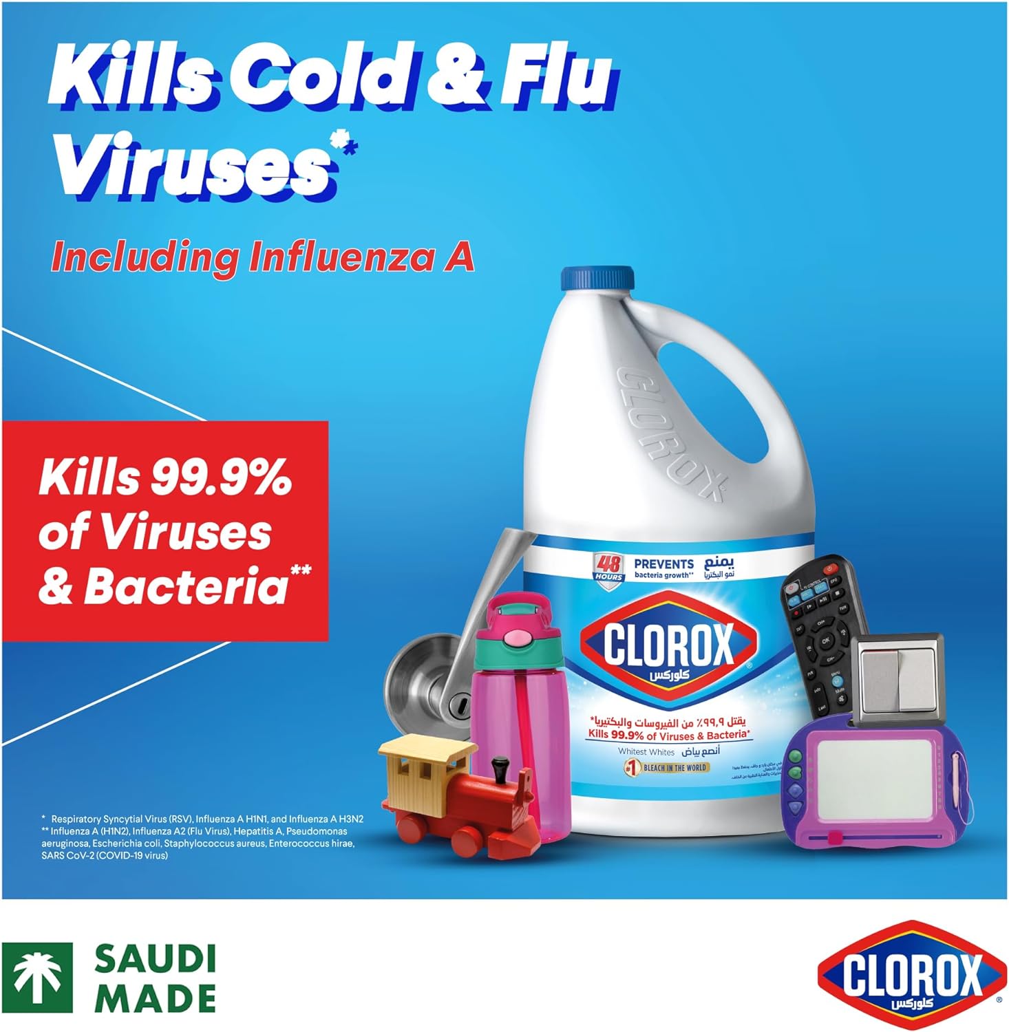 Clorox Liquid Bleach 3.78 Litres for Home & Office, Kills 99.9% Viruses & Bacteria, Removes Stains - Alcohol Free, Original Scent