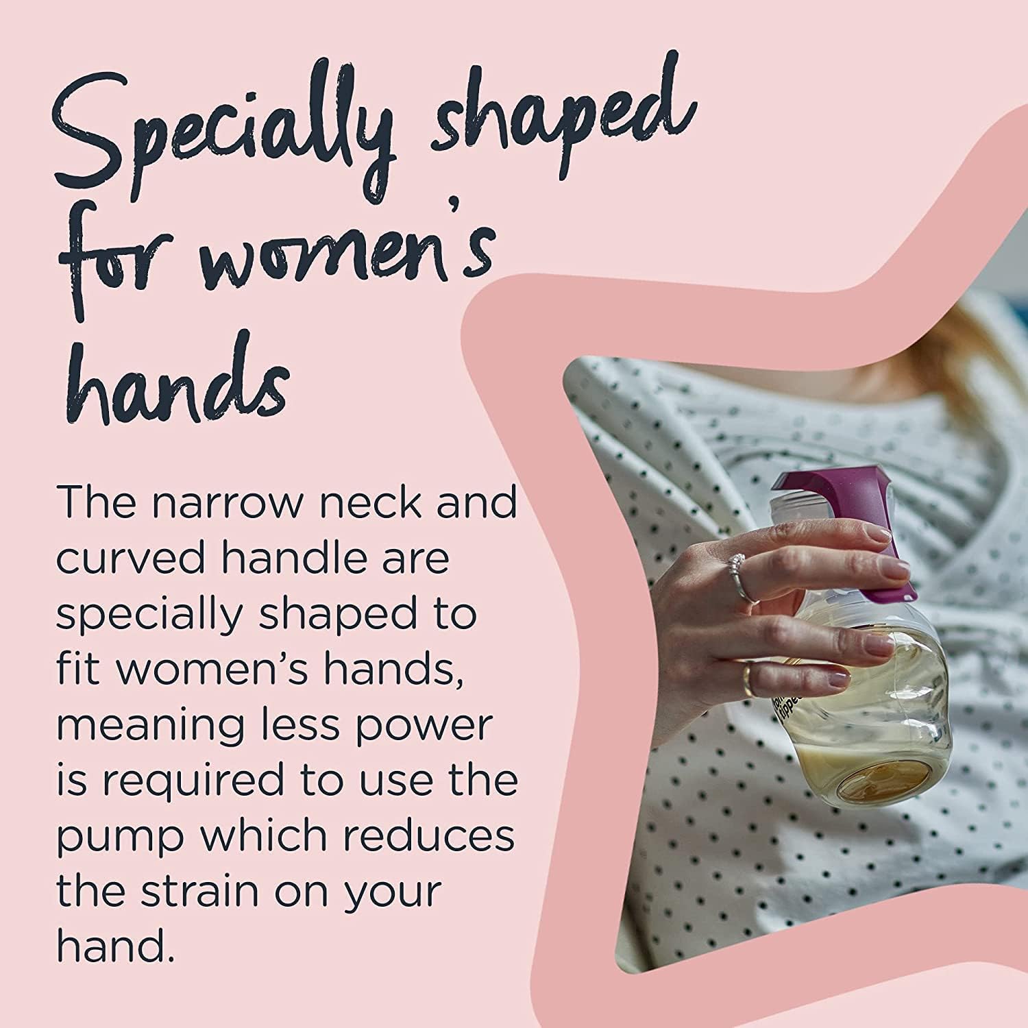 Tommee Tippee Made for Me Manual Breast Pump with soft, cushioned silicone cup and narrow neck for hand strain reduction