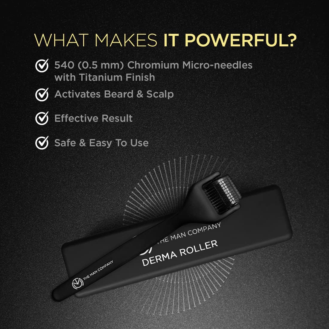 The Man Company Derma Roller for Men | For Scalp & Beard | Activates Hair Follicles | 540 (0.5 mm) Chromium micro-needles with Titanium Finish | Safe & Effective | Easy To Use