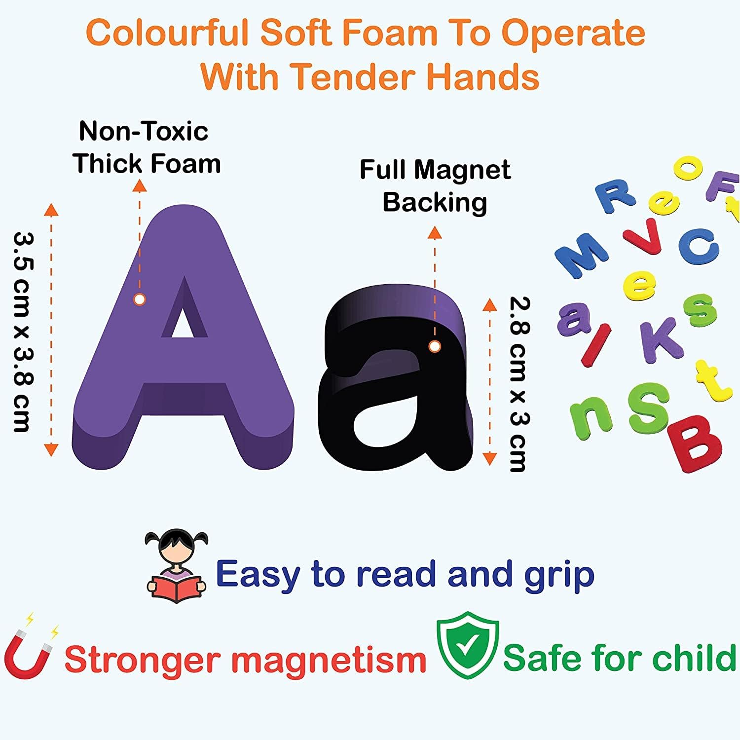 Butterfly EduFields Magnetic Alphabets And Numbers, 143 Letter Magnets Words With 50 Pictures, Magnetic Board & Spelling Guide | 5 Color Soft Foam Learning Educational Toys For Kids 3 4 5 Years