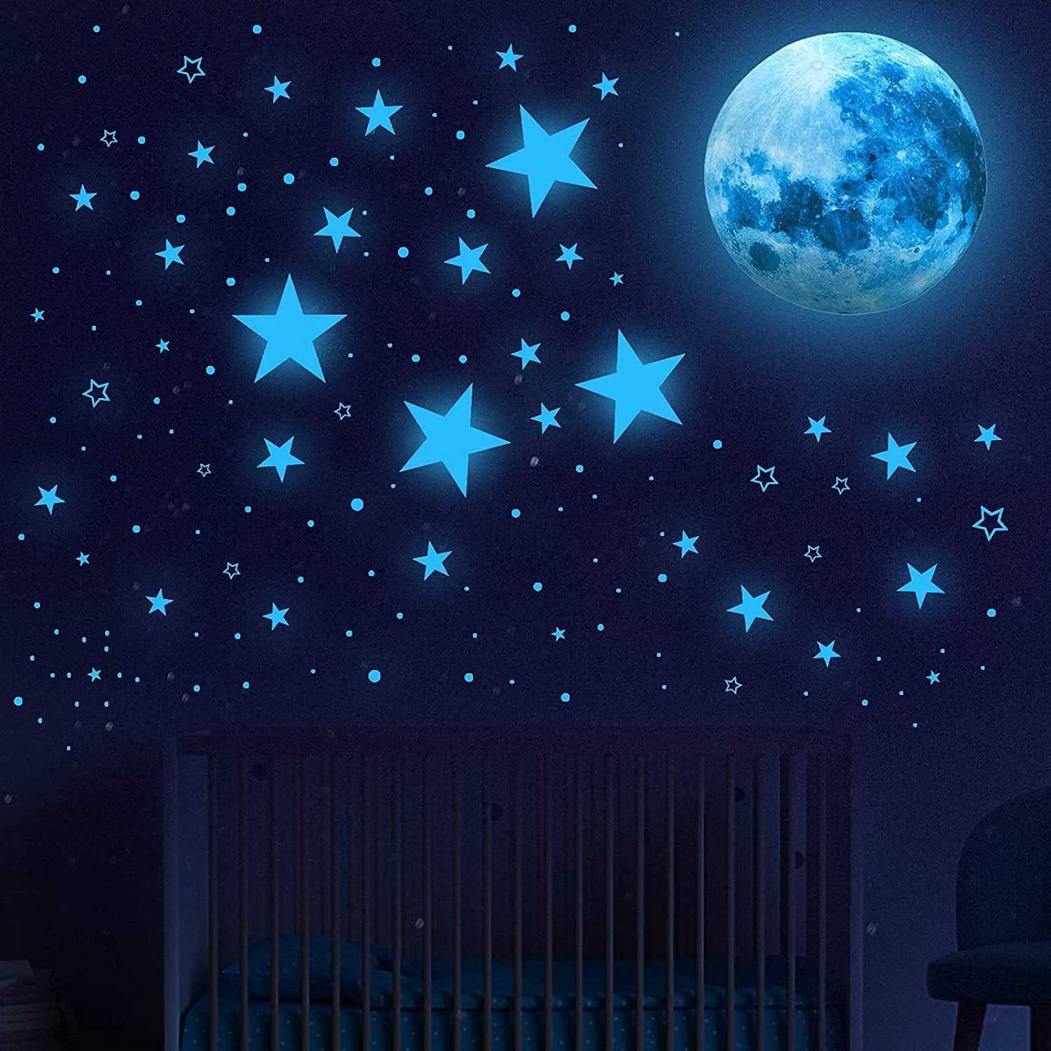 SparkSkies Glow in The Dark Stars Sticker Decals for Ceiling,Stars and Moon Wall Decals, 1003 Pcs Ceiling Stars Kids Room Wall Decors, Perfect for Kids Nursery Bedroom Living Room, House Decoration