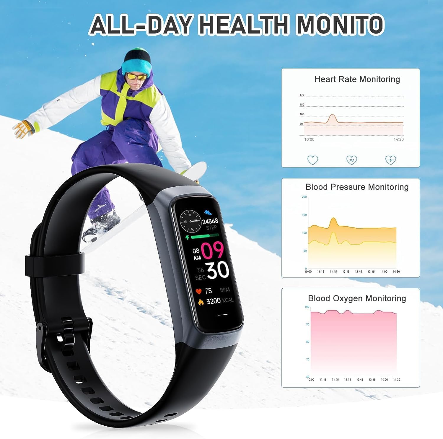 Fitness Tracker with Heart Rate Monitor, Step Counter, Sleep Monitor Calorie Tracking, Activity Tracker with 1.1" AMOLED Touch Color Screen, Waterproof Step Tracker for Android iPhon Women Men, Black