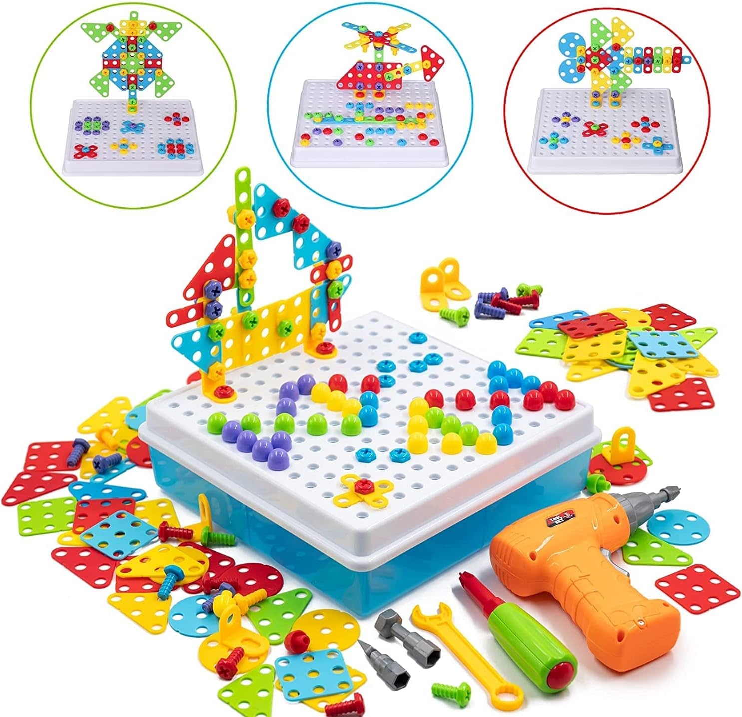 Arabest Drilling Toys, Creative Mosaic Drill Set for Kids 4-8 Years Old, Electric Drill and Screw Puzzle Set for Kids, Playhouse Building Toys for Girls and Boys