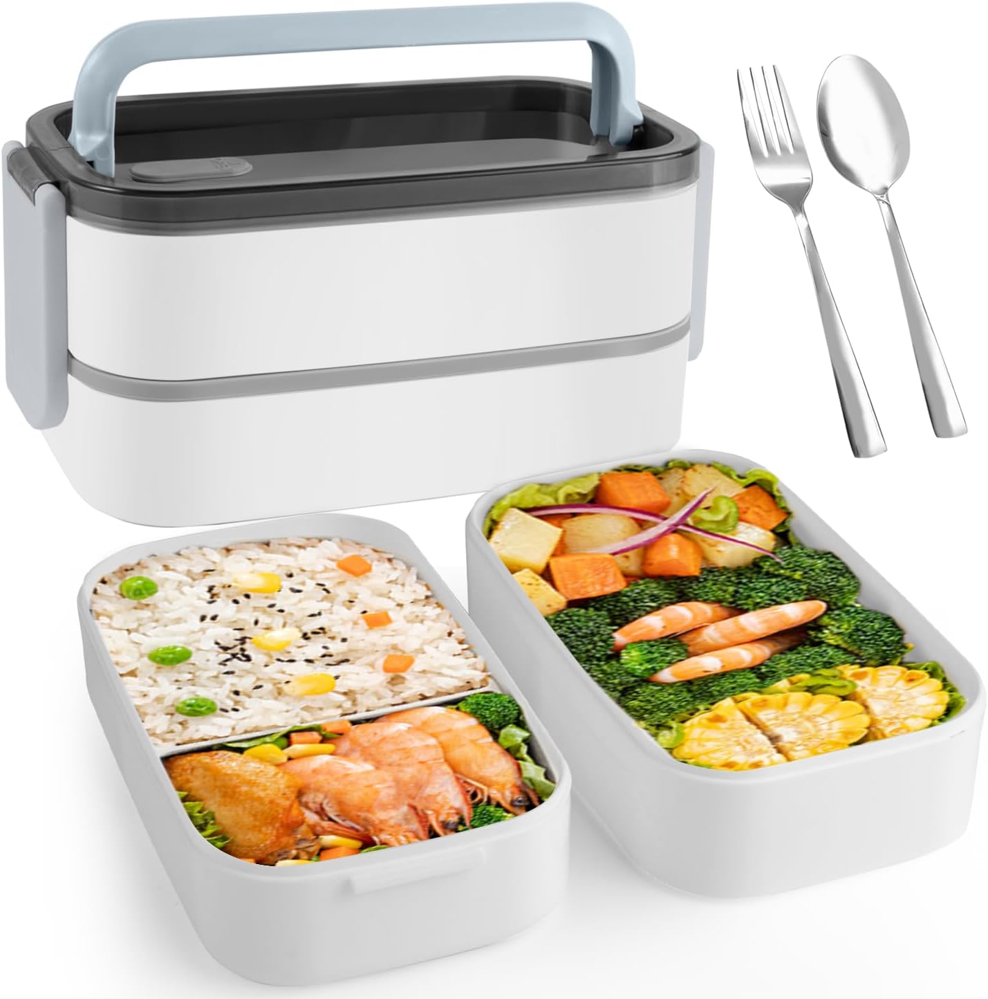 2- Layer Leakproof Bento Box, Large Lunch Box with Compartments und Cutlery Set, Food Picks for Lunch Box Containers for Adults, Microwave Food SafeBento Boxes